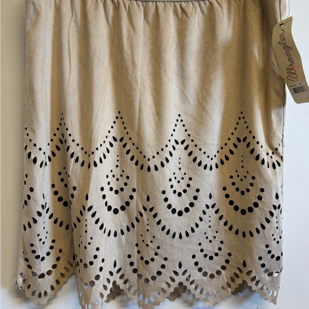 Wrangler NWT Laser Cut Skirt Medium Beige Scalloped Hem Boho - Picture 4 of 7